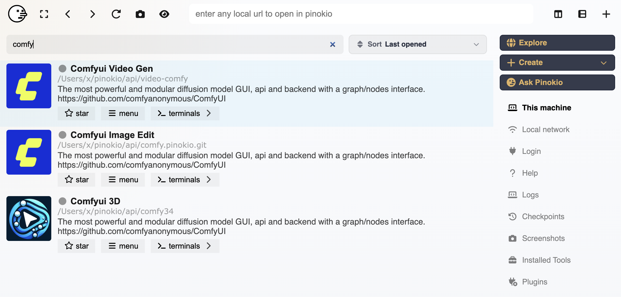 Pinokio multiple app installs and versions